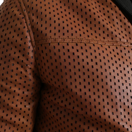 Dolce & Gabbana Brown Lambskin Leather Perforated Jacket