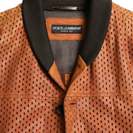 Dolce & Gabbana Brown Lambskin Leather Perforated Jacket