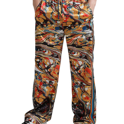 Dolce & Gabbana Multicolor Marble Print Satin Pants