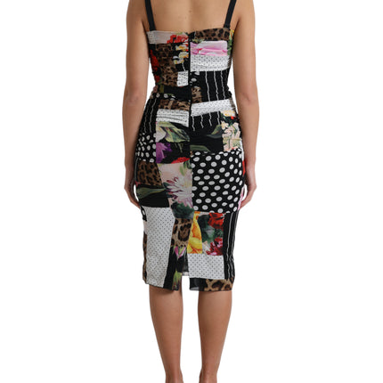 Dolce & Gabbana Multicolor Patchwork Midi Floral Leopard Bodycon Dress