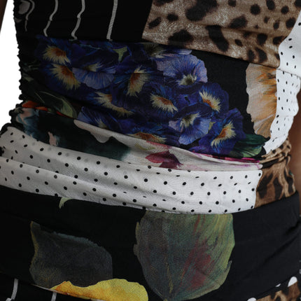 Dolce & Gabbana Multicolor Patchwork Midi Floral Leopard Bodycon Dress