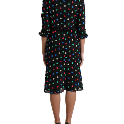 Dolce & Gabbana Black Polka Dot Ruffle Cotton Midi Dress