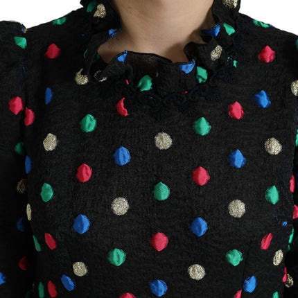 Dolce & Gabbana Black Polka Dot Ruffle Cotton Midi Dress