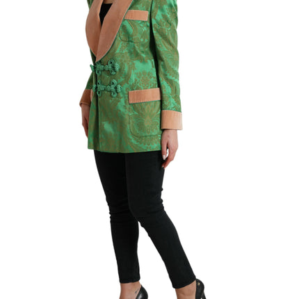 Dolce & Gabbana Green Floral Double Breasted Coat Jacket