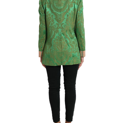Dolce & Gabbana Green Floral Double Breasted Coat Jacket
