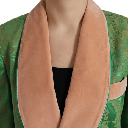 Dolce & Gabbana Green Floral Double Breasted Coat Jacket