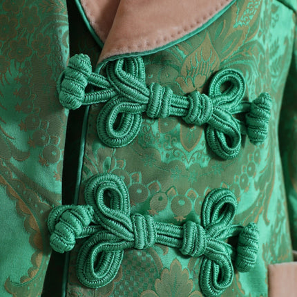 Dolce & Gabbana Green Floral Double Breasted Coat Jacket