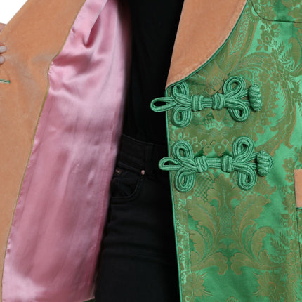 Dolce & Gabbana Green Floral Double Breasted Coat Jacket