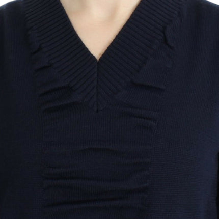 Costume National Dark blue V-neck wool sweater