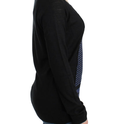 Costume National Black striped V-neck sweater