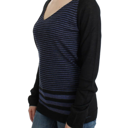 Costume National Black striped V-neck sweater