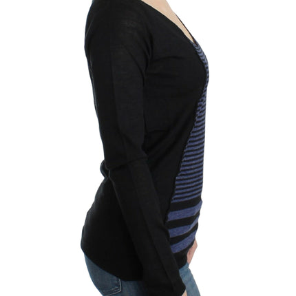 Costume National Black striped V-neck sweater