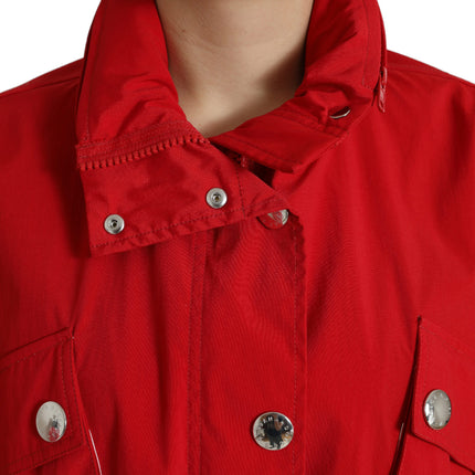 Dolce & Gabbana Red Polyester Hooded Button Rain Coat Jacket