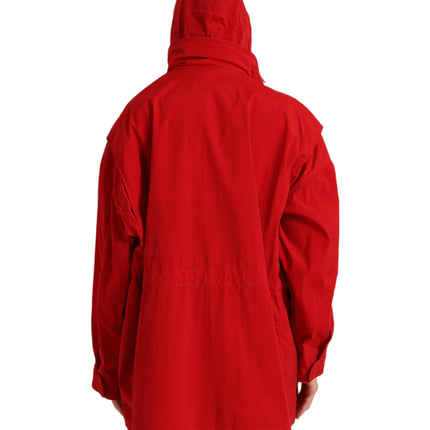 Dolce & Gabbana Red Polyester Hooded Button Rain Coat Jacket