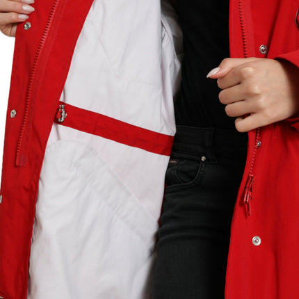Dolce & Gabbana Red Polyester Hooded Button Rain Coat Jacket