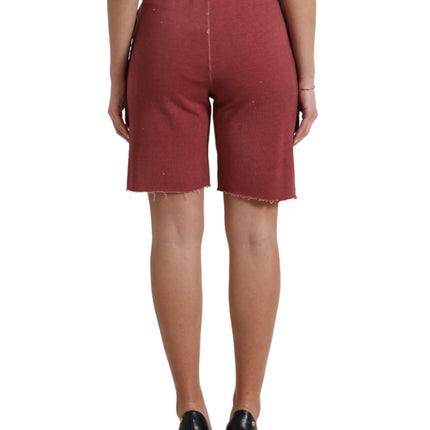 Dolce & Gabbana Maroon Cotton High Waist Sweatshorts Shorts