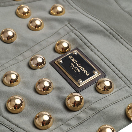 Dolce & Gabbana Green Embellished Cotton High Waist Hot Pants Shorts