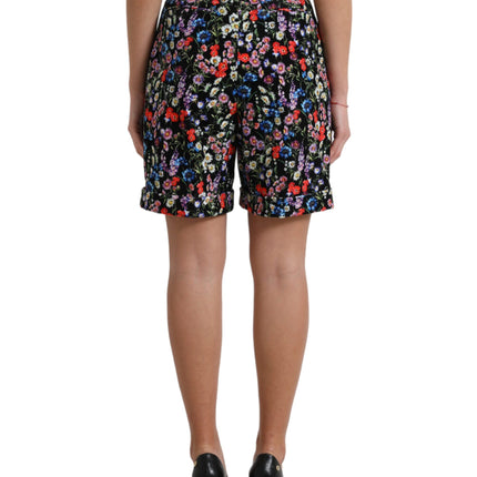 Dolce & Gabbana Black Floral High Waist Hot Pants Shorts