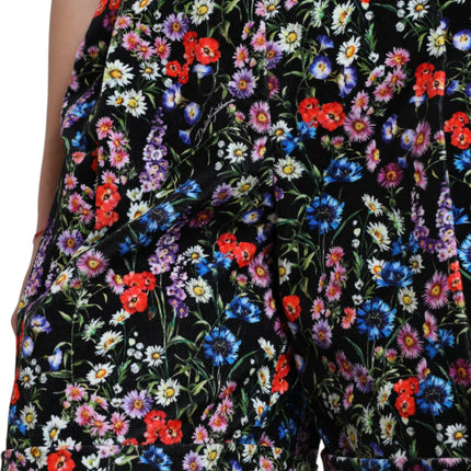 Dolce & Gabbana Black Floral High Waist Hot Pants Shorts