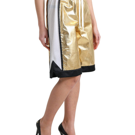 Dolce & Gabbana Gold Polyester Perforated High Waist Shorts