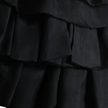 Dolce & Gabbana Black Tiered Aline High Waist Silk Mini Skirt