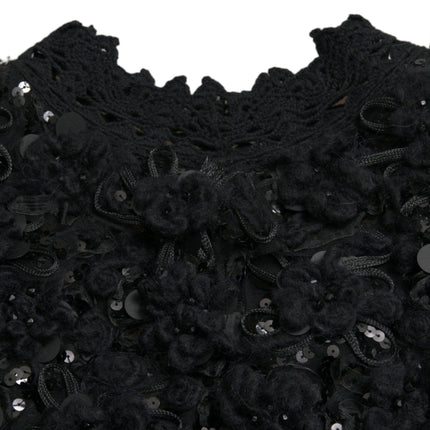 Dolce & Gabbana Black Sequined Embellished Pullover Sweater