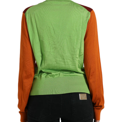 Dolce & Gabbana Multicolor Cardigan Color Block Silk Crewneck Sweater