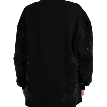 Dolce & Gabbana Black Pullover Floral Logo Applique Sweater