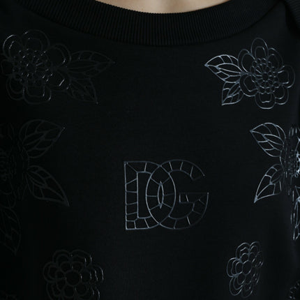 Dolce & Gabbana Black Pullover Floral Logo Applique Sweater