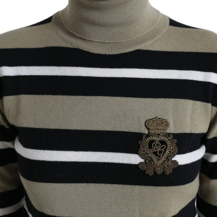 Dolce & Gabbana Multicolor Stripes Logo Turtle Neck Pullover Sweater