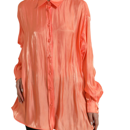 Dolce & Gabbana Peach Long Sleeve Button Down Blouse Top
