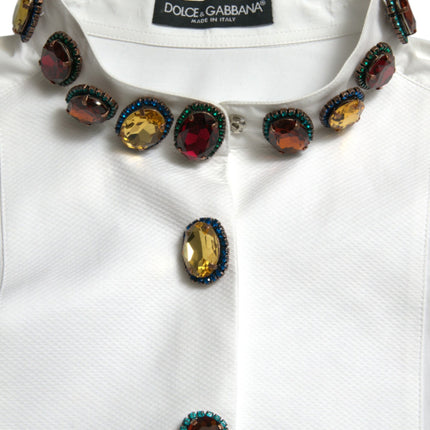 Dolce & Gabbana White Cotton Crystals Embellished Shirt Top