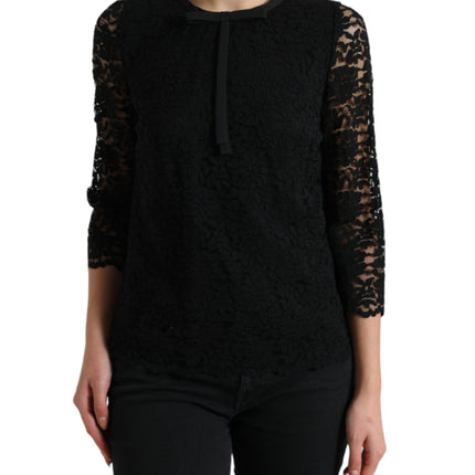 Dolce & Gabbana Black STAFF Blouse Floral Lace Nylon Top