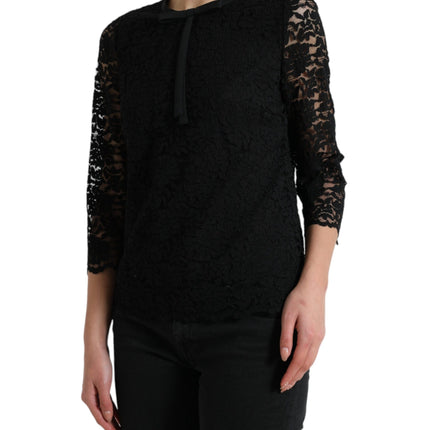 Dolce & Gabbana Black STAFF Blouse Floral Lace Nylon Top