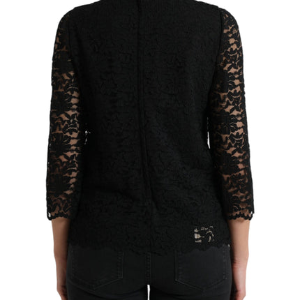 Dolce & Gabbana Black STAFF Blouse Floral Lace Nylon Top