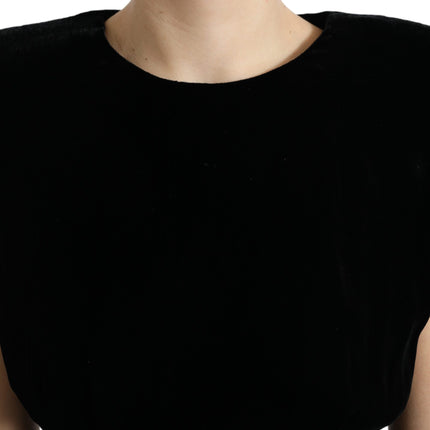 Dolce & Gabbana Black Velvet Fitted Padded Shoulder Blouse Top