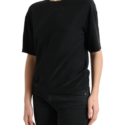 Dolce & Gabbana Black Silk Round Neck Short Sleeve Blouse Top