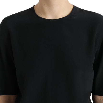 Dolce & Gabbana Black Silk Round Neck Short Sleeve Blouse Top