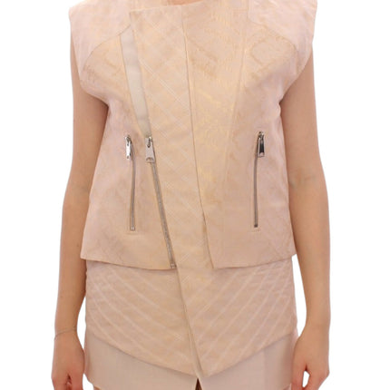 Zeyneptosun Beige brocade sleeveless jacket