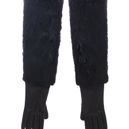 Dolce & Gabbana Black Beaver Fur Lambskin Leather Elbow Gloves
