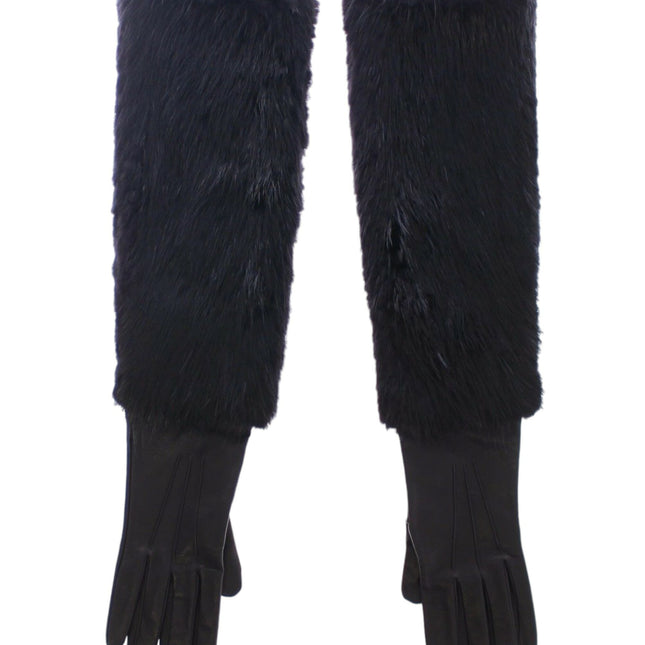 Dolce & Gabbana Black Beaver Fur Lambskin Leather Elbow Gloves