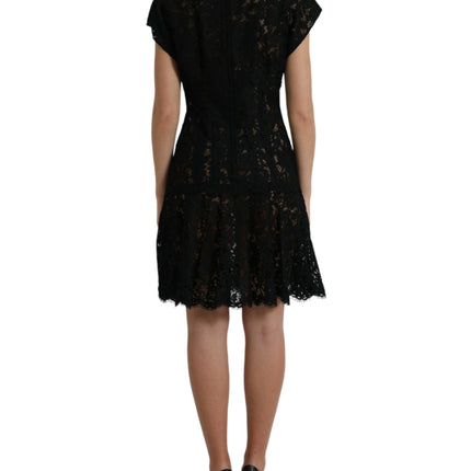Dolce & Gabbana Black Floral Lace Cotton A-line Mini Dress