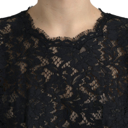Dolce & Gabbana Black Floral Lace Cotton A-line Mini Dress