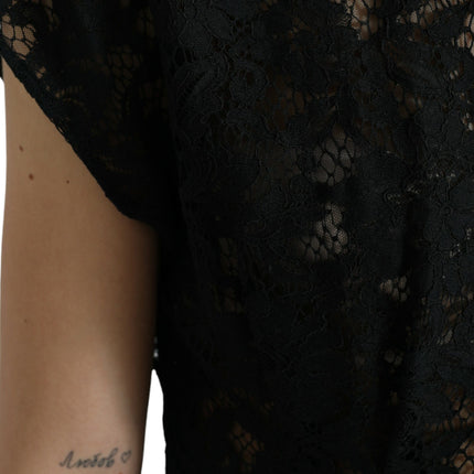 Dolce & Gabbana Black Floral Lace Cotton A-line Mini Dress