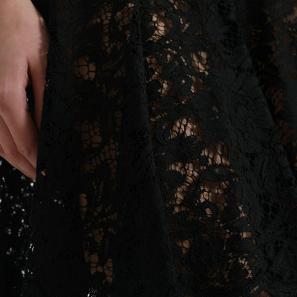 Dolce & Gabbana Black Floral Lace Cotton A-line Mini Dress