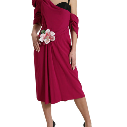 Dolce & Gabbana Purple Flower Embellished One Shoulder Dress