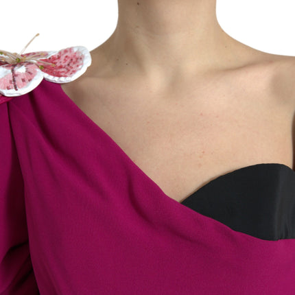Dolce & Gabbana Purple Flower Embellished One Shoulder Dress