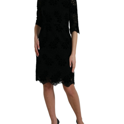 Dolce & Gabbana Black Floral Lace Cotton Bodycon Dress