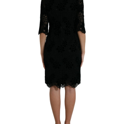 Dolce & Gabbana Black Floral Lace Cotton Bodycon Dress