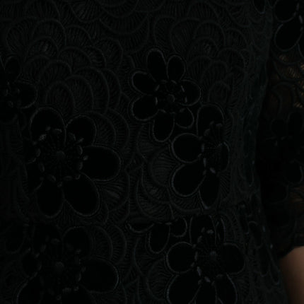 Dolce & Gabbana Black Floral Lace Cotton Bodycon Dress